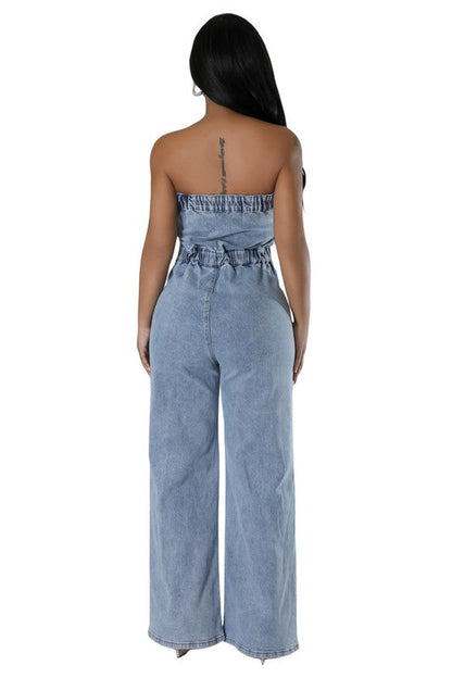 WOMEN FASHION DENIM JUMPSUIT BLUE by By Claude | Fleurcouture