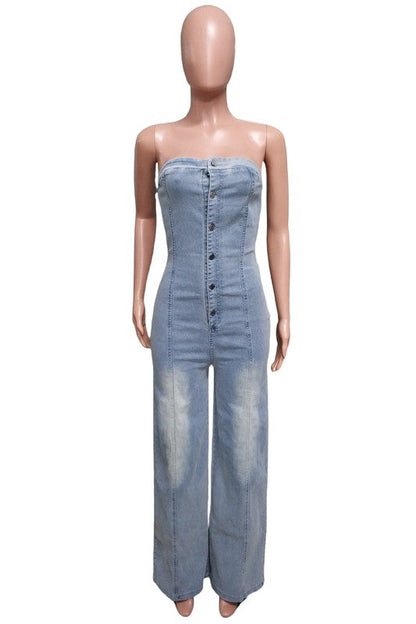 WOMEN FASHION DENIM JUMPSUIT BLUE by By Claude | Fleurcouture