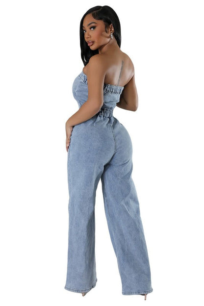 WOMEN FASHION DENIM JUMPSUIT BLUE by By Claude | Fleurcouture