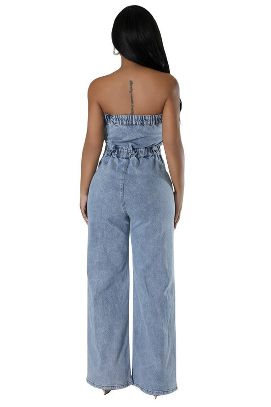 WOMEN FASHION DENIM JUMPSUIT BLUE by By Claude | Fleurcouture