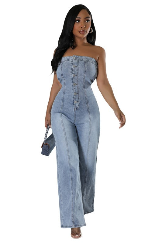 WOMEN FASHION DENIM JUMPSUIT BLUE by By Claude | Fleurcouture