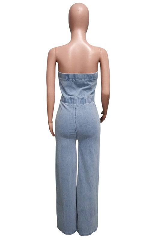 WOMEN FASHION DENIM JUMPSUIT BLUE by By Claude | Fleurcouture