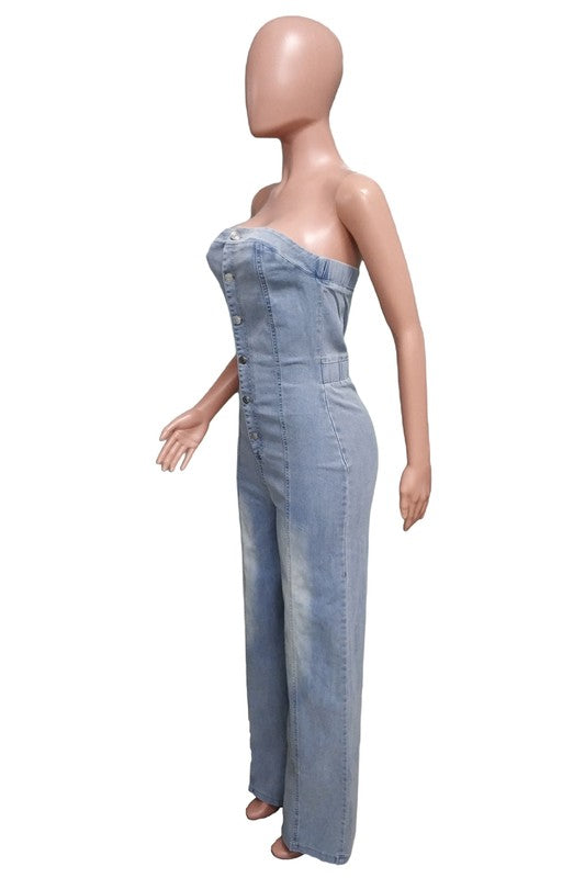 WOMEN FASHION DENIM JUMPSUIT BLUE by By Claude | Fleurcouture