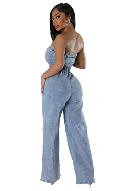 WOMEN FASHION DENIM JUMPSUIT BLUE by By Claude | Fleurcouture