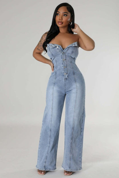 WOMEN FASHION DENIM JUMPSUIT BLUE by By Claude | Fleurcouture