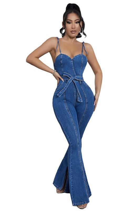 WOMEN FASHION DENIM JUMPSUIT NAVY S by By Claude | Fleurcouture