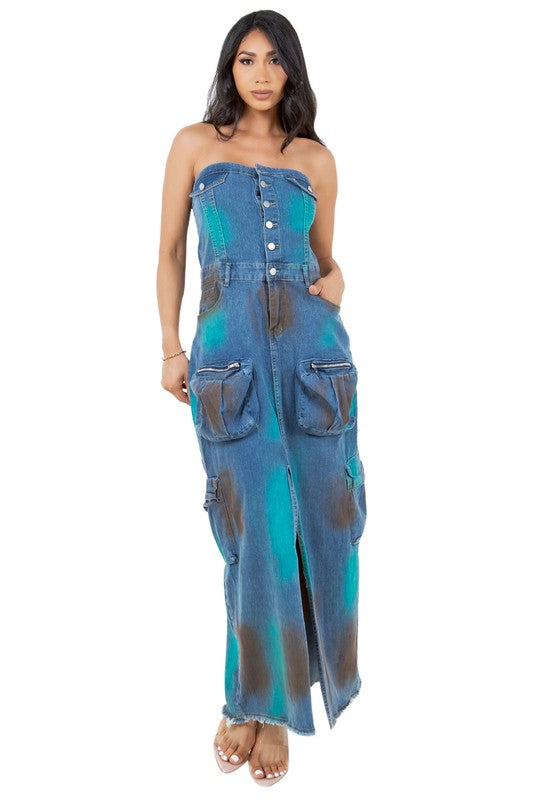 WOMEN FASHION DENIM LONG MAXI DRESS BLUE by By Claude | Fleurcouture