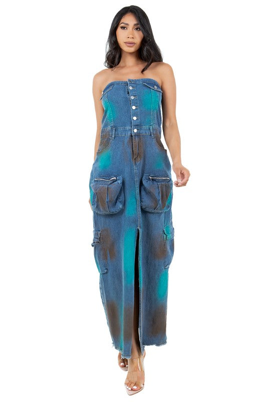 WOMEN FASHION DENIM LONG MAXI DRESS BLUE by By Claude | Fleurcouture