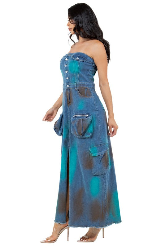 WOMEN FASHION DENIM LONG MAXI DRESS BLUE by By Claude | Fleurcouture