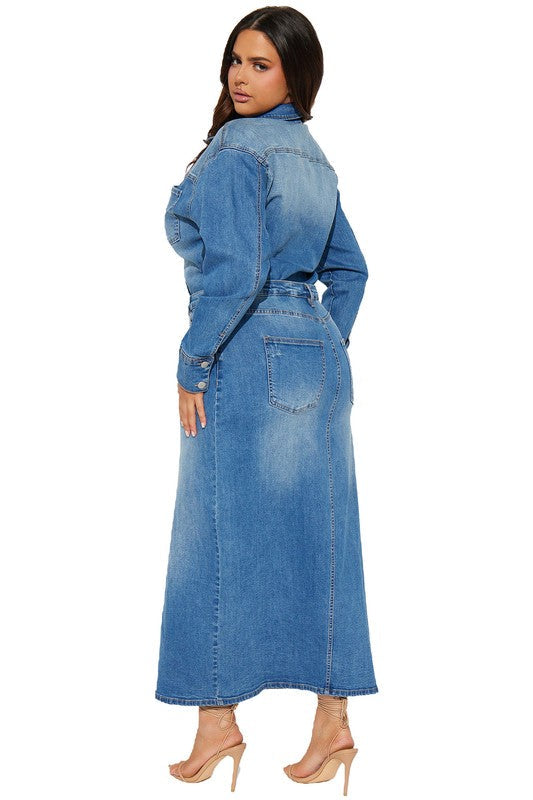 WOMEN FASHION DENIM LONG MAXI DRESS BLUE by By Claude | Fleurcouture