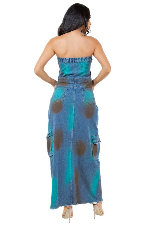 WOMEN FASHION DENIM LONG MAXI DRESS BLUE by By Claude | Fleurcouture