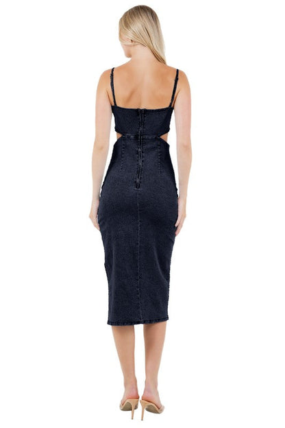 WOMEN FASHION DENIM MAXI DRESS BLACK by By Claude | Fleurcouture