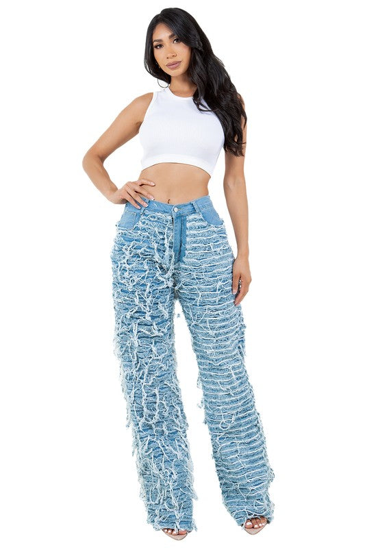 WOMEN FASHION DENIM PANTS BLUE L by By Claude | Fleurcouture