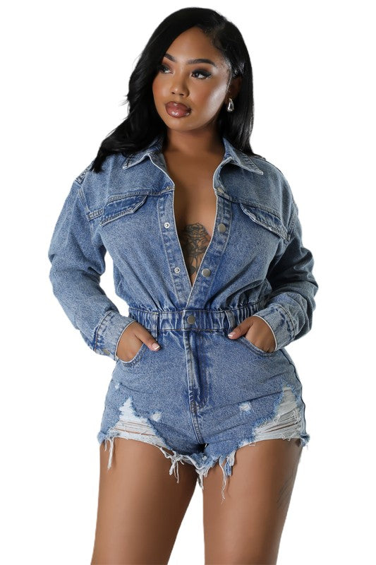 WOMEN FASHION DENIM ROMPERS BLUE by By Claude | Fleurcouture