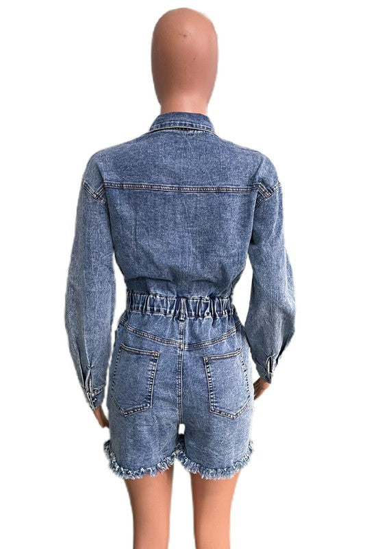 WOMEN FASHION DENIM ROMPERS BLUE by By Claude | Fleurcouture