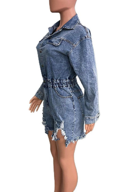 WOMEN FASHION DENIM ROMPERS BLUE by By Claude | Fleurcouture