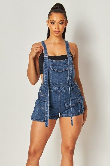 WOMEN FASHION DENIM SHORT OVERALLS BLUE by By Claude | Fleurcouture