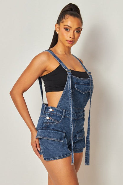 WOMEN FASHION DENIM SHORT OVERALLS BLUE by By Claude | Fleurcouture