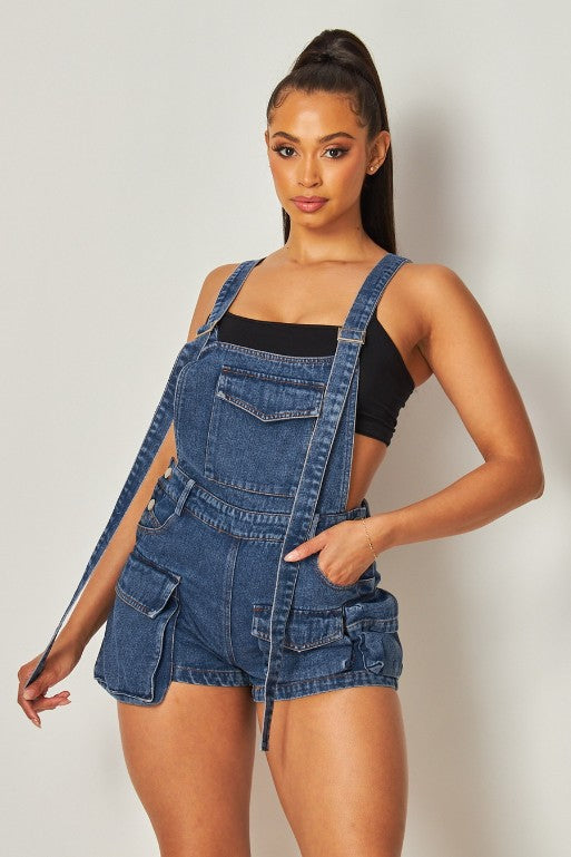 WOMEN FASHION DENIM SHORT OVERALLS BLUE by By Claude | Fleurcouture