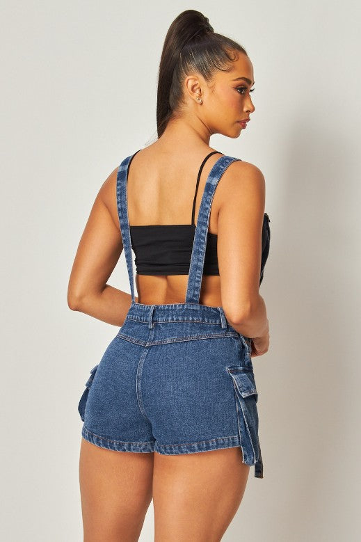 WOMEN FASHION DENIM SHORT OVERALLS BLUE by By Claude | Fleurcouture