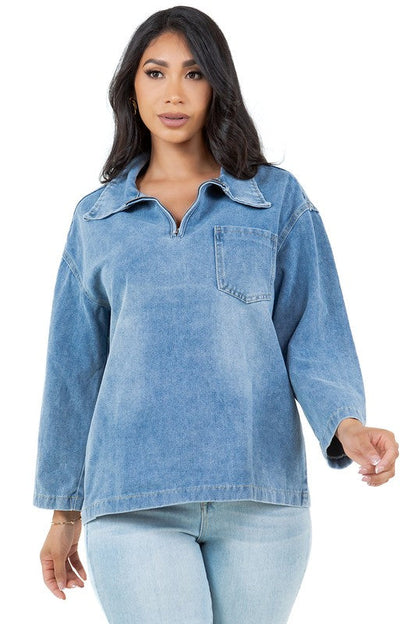 WOMEN FASHION DENIM TOP BLUE by By Claude | Fleurcouture