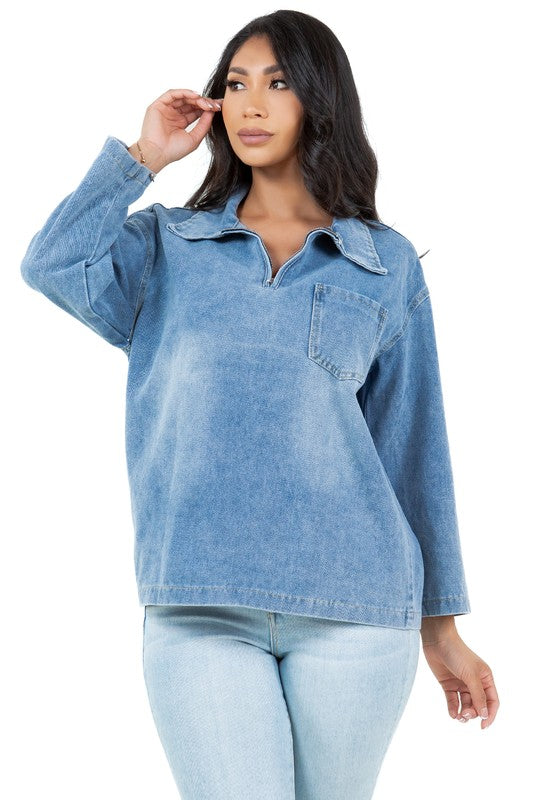 WOMEN FASHION DENIM TOP BLUE by By Claude | Fleurcouture