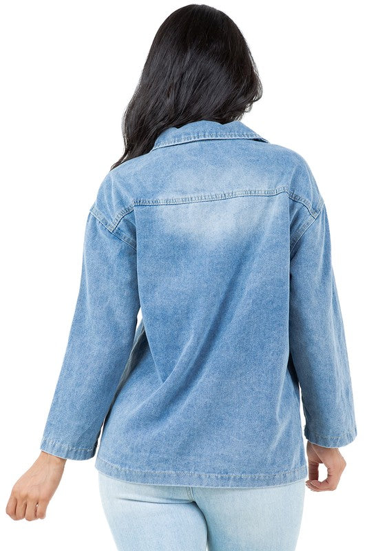 WOMEN FASHION DENIM TOP BLUE by By Claude | Fleurcouture