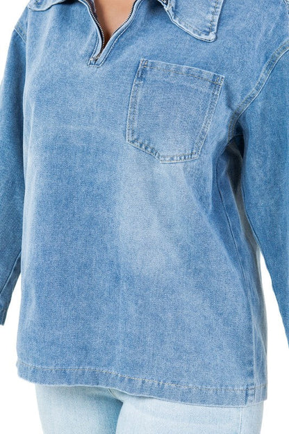 WOMEN FASHION DENIM TOP BLUE by By Claude | Fleurcouture