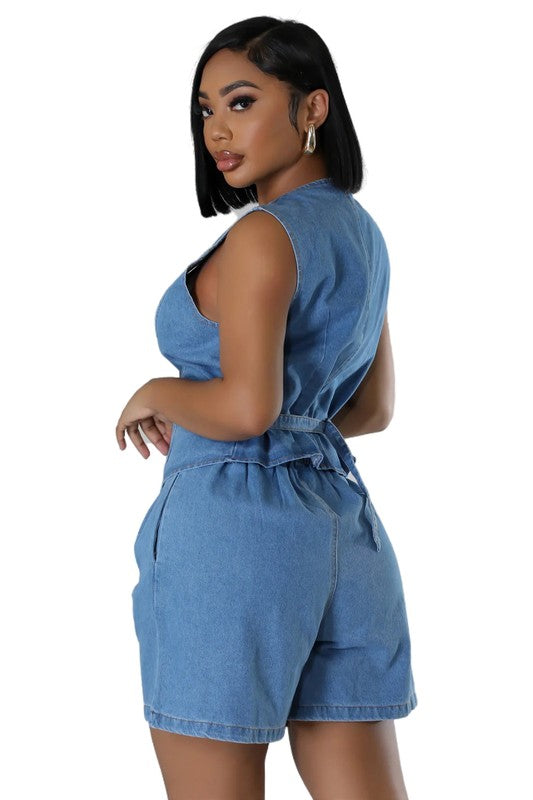 WOMEN FASHION DENIM TWO PIECE SET BLUE by By Claude | Fleurcouture