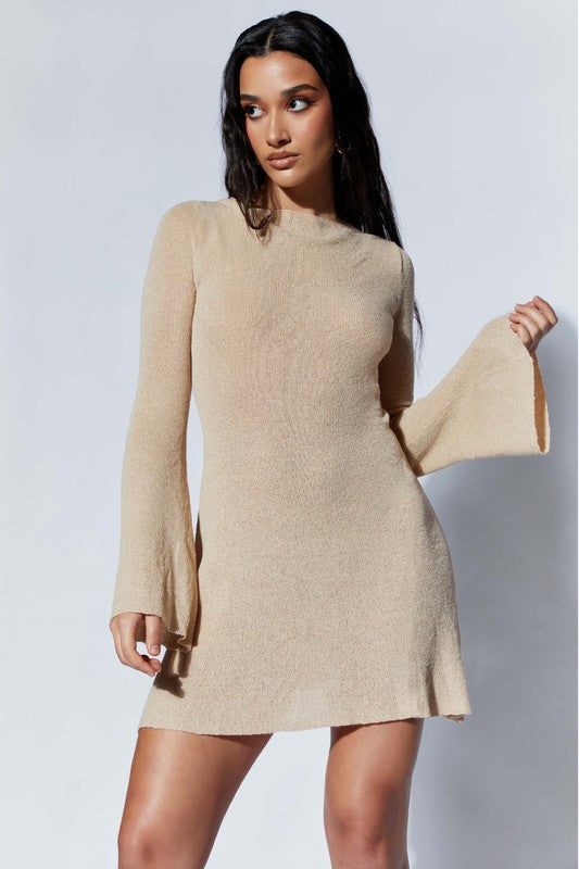 WOMEN FASHION KNIT MINI DRESS KHAKI S by By Claude | Fleurcouture