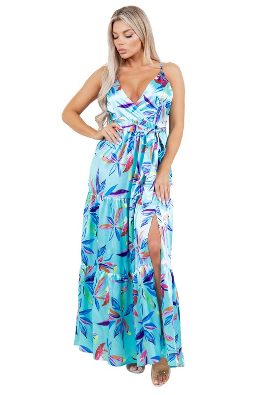 WOMEN FASHION LONG MAXI DRESSES BLUE MULTI S by By Claude | Fleurcouture