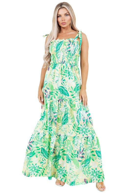 WOMEN FASHION LONG MAXI DRESSES GREEN MULTI S by By Claude | Fleurcouture