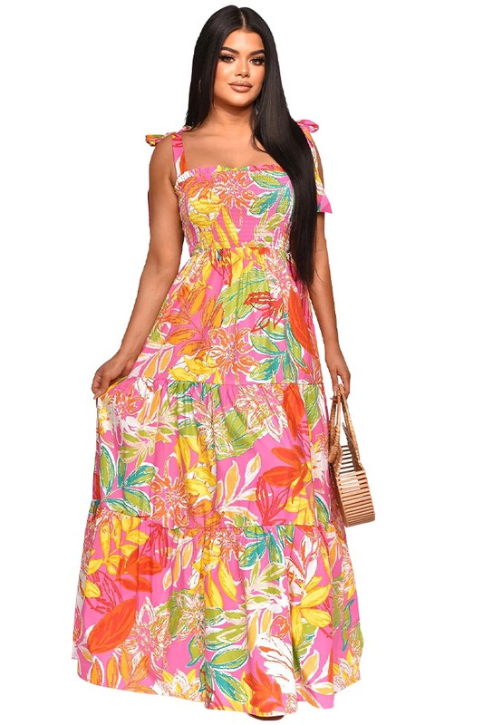 WOMEN FASHION LONG MAXI DRESSES PINK MULTI S by By Claude | Fleurcouture