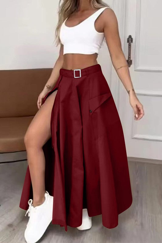 WOMEN FASHION LONG MAXI SKIRTS BURGUNDY S by By Claude | Fleurcouture