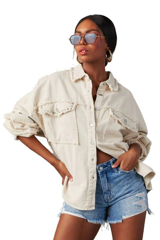 WOMEN FASHION OVERSIZE DENIM SHIRT by By Claude | Fleurcouture