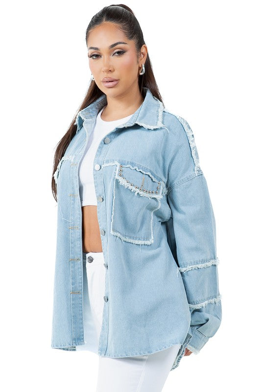 WOMEN FASHION OVERSIZE DENIM SHIRT by By Claude | Fleurcouture