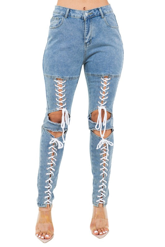 WOMEN FASHION STYLE DENIM PANTS BLUE by By Claude | Fleurcouture