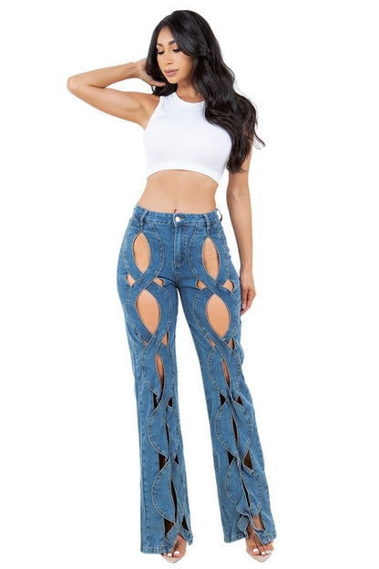 WOMEN FASHION STYLE DENIM PANTS BLUE L by By Claude | Fleurcouture