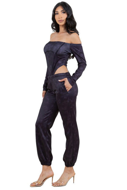 WOMEN FASHION TWO PIECE PANTS SET BLACK by By Claude | Fleurcouture