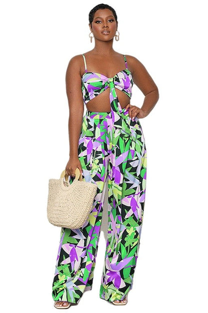 WOMEN FASHION TWO PIECE SET GREEN MULTI S by By Claude | Fleurcouture