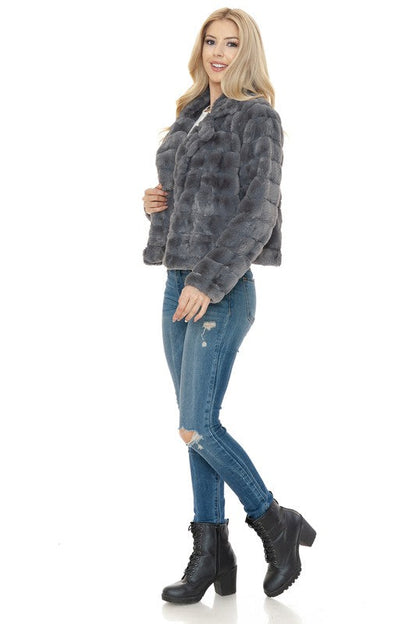 Women Faux Fur Jacket CHARCOAL by Annva USA | Fleurcouture