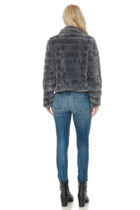 Women Faux Fur Jacket CHARCOAL by Annva USA | Fleurcouture