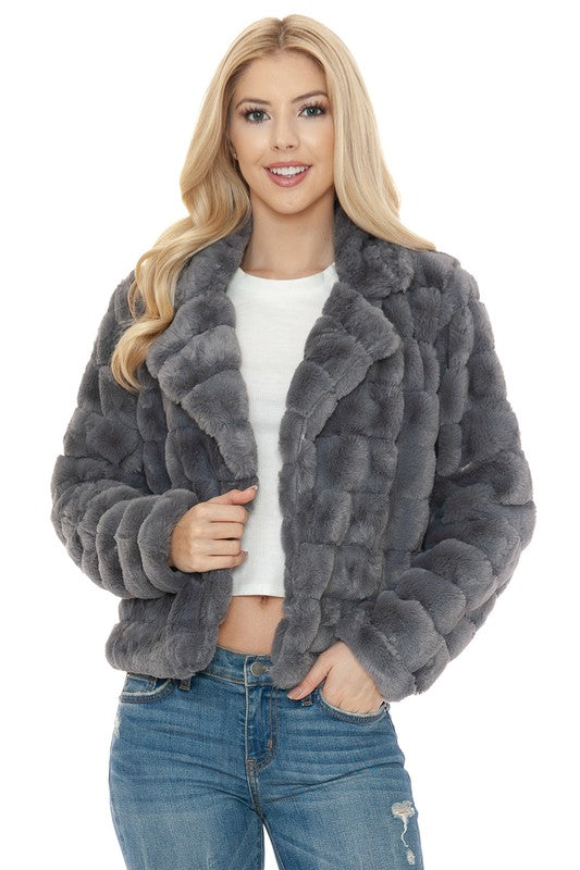 Women Faux Fur Jacket CHARCOAL S by Annva USA | Fleurcouture