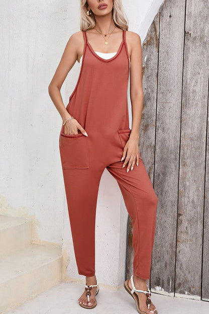 Women Harem Pants Sleeveless V Neck Jumpsuit by YNIQUE | Fleurcouture