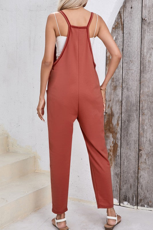 Women Harem Pants Sleeveless V Neck Jumpsuit by YNIQUE | Fleurcouture