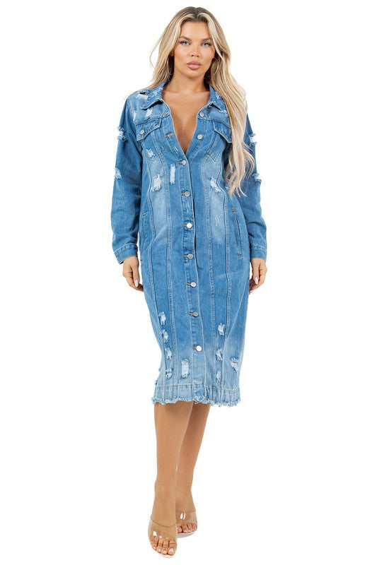 WOMEN LONG DENIM JACKET BLUE by By Claude | Fleurcouture