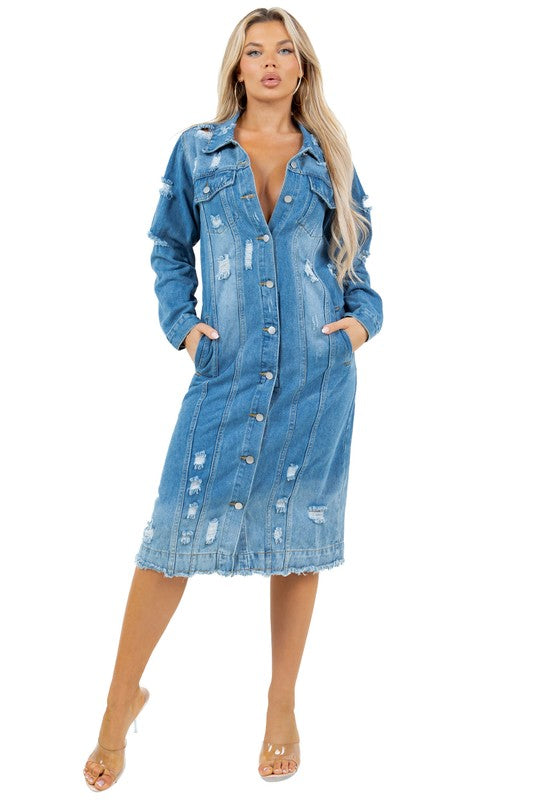 WOMEN LONG DENIM JACKET BLUE by By Claude | Fleurcouture