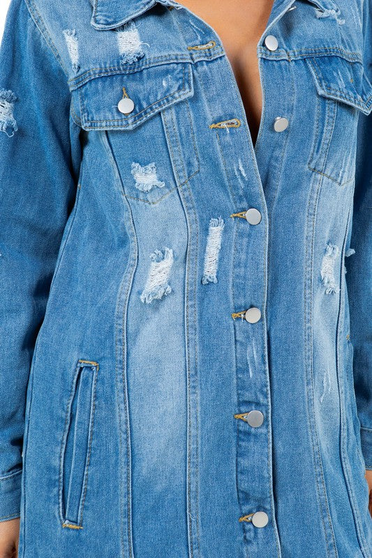 WOMEN LONG DENIM JACKET BLUE by By Claude | Fleurcouture