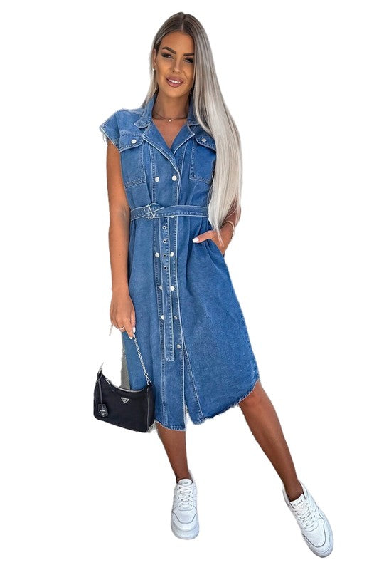 WOMEN SEXY DENIM VEST DRESS BLUE S by By Claude | Fleurcouture