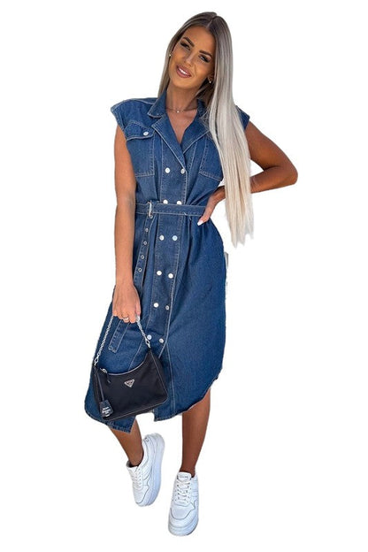 WOMEN SEXY DENIM VEST DRESS NAVY S by By Claude | Fleurcouture